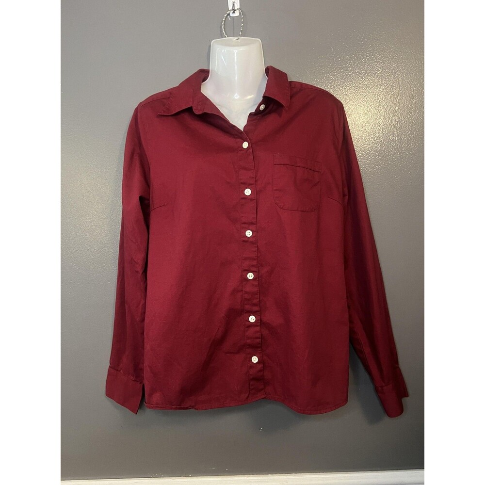 Dockers Shirt Womens Large Burgundy Button Down Long Sleeve 100% Cotton Solid